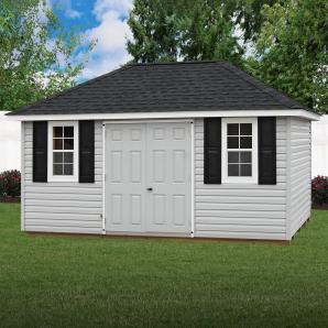 Hip style storage sheds from from Pine Creek Structures